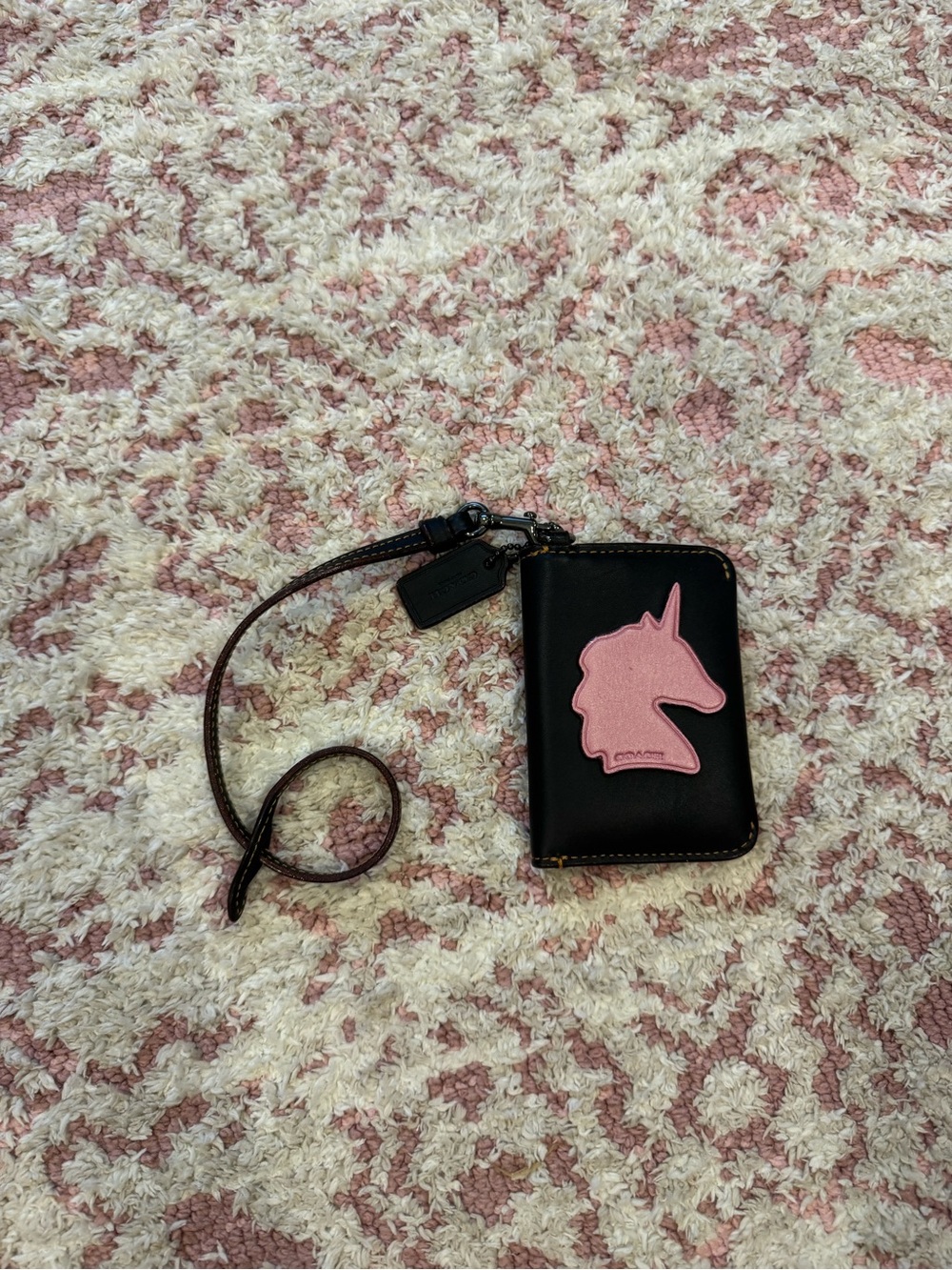 Coach Black and Pink Unicorn Card Case